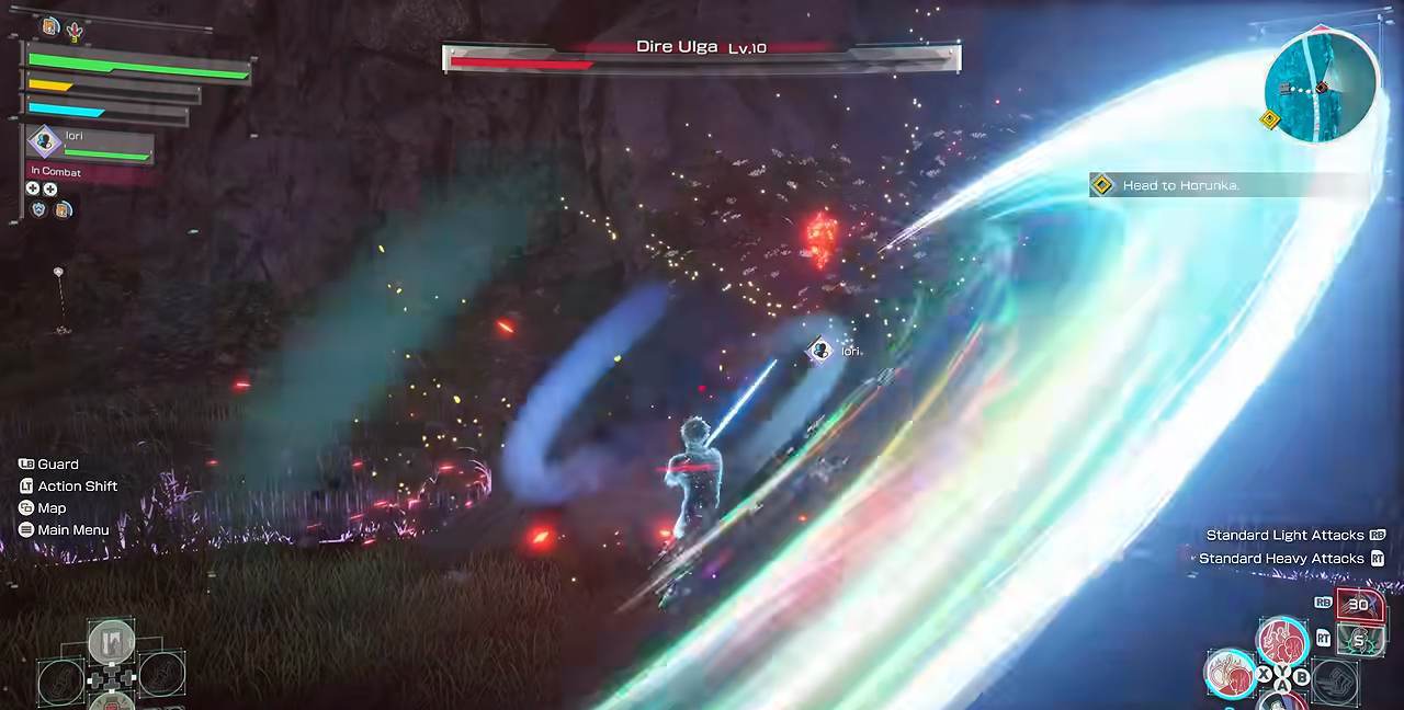 A field elite enemy fighting a player with a sword skill in Echoes of Aincrad
