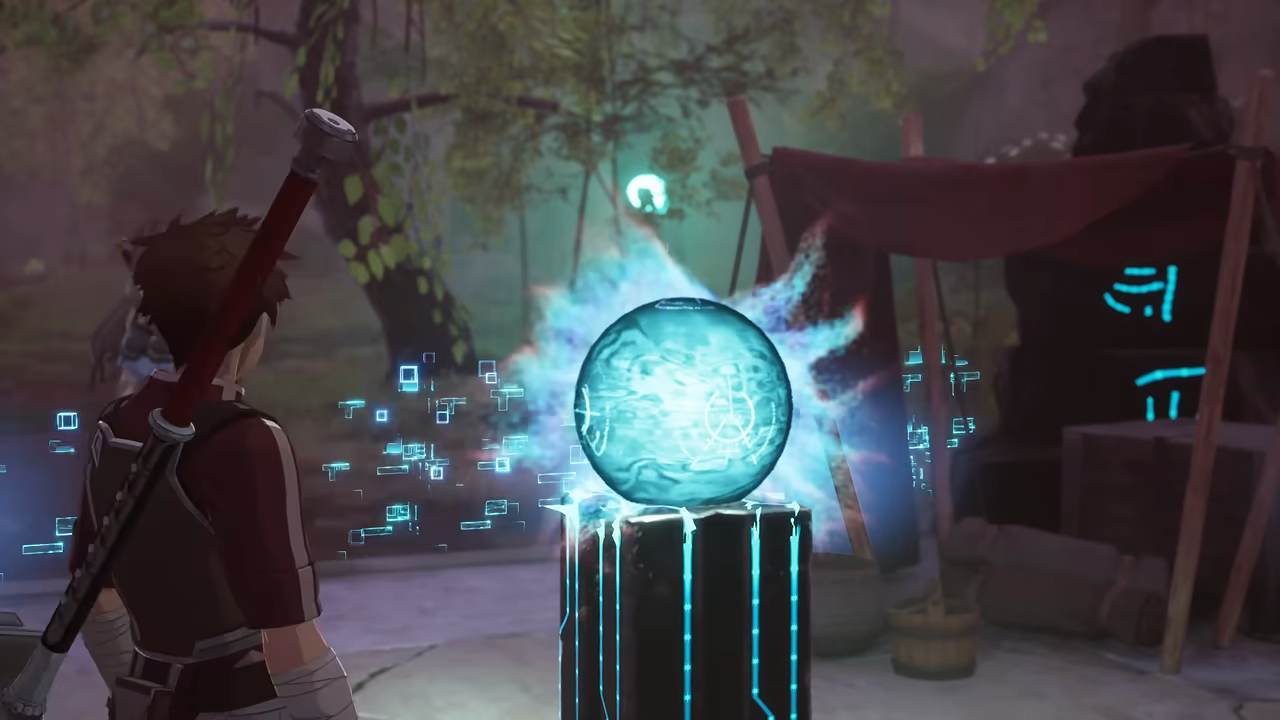 A merchant crafting stall in a town in Echoes of Aincrad