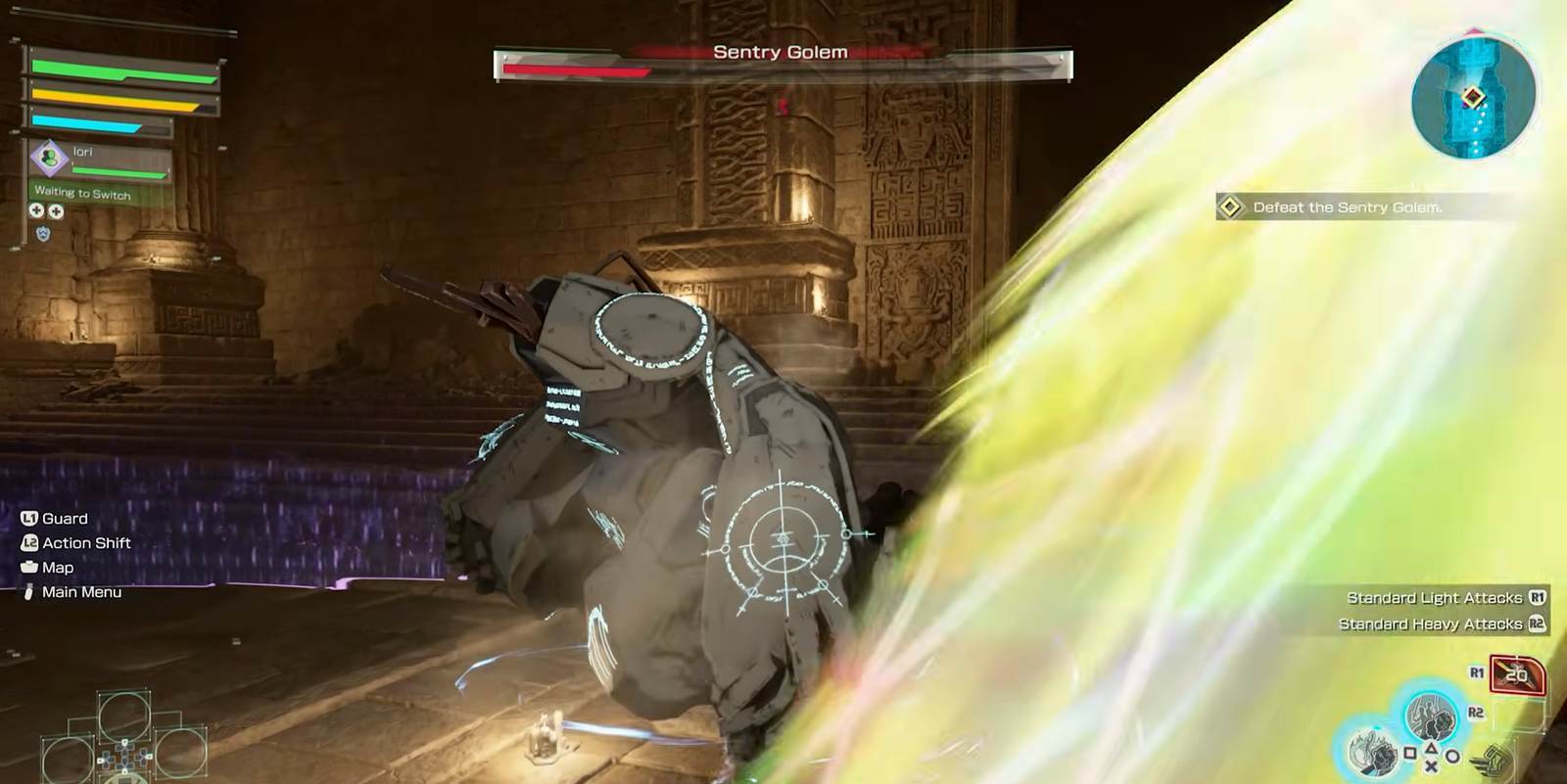 The Sentry Golem boss with its health bar in the Echoes of Aincrad demo