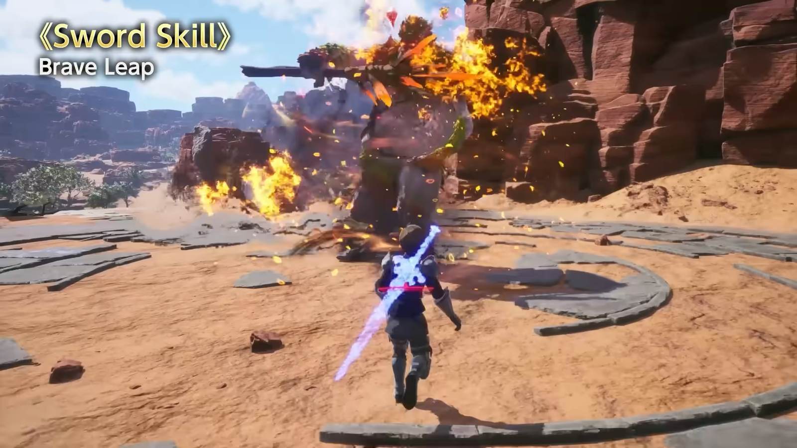 A two-handed sword performing Brave Leap in the official Weapon Overview