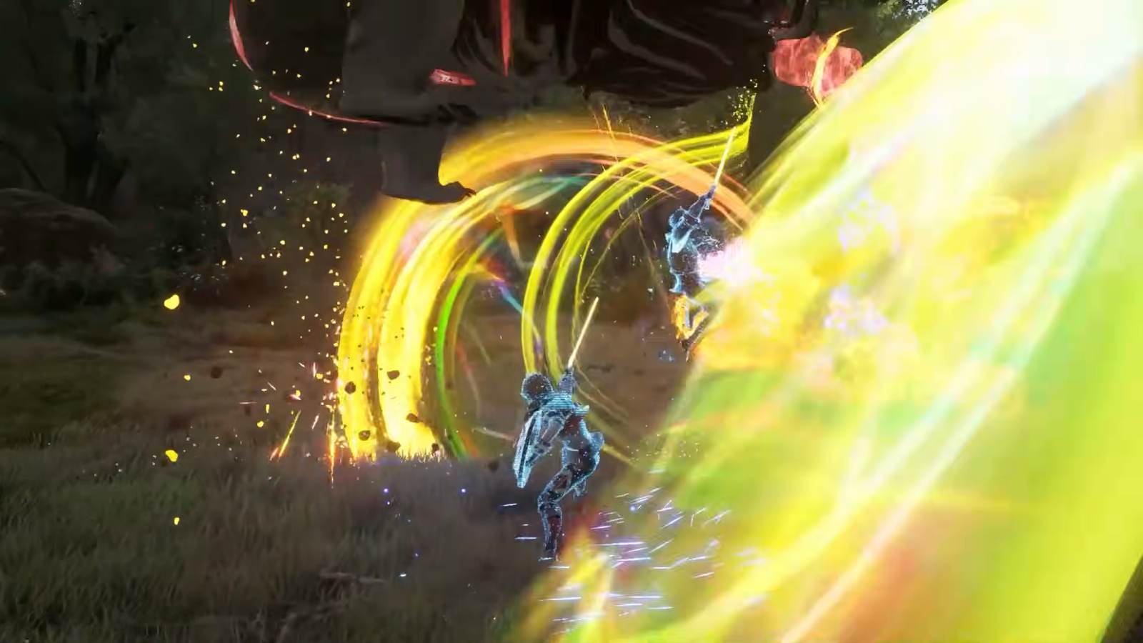 A bright weapon skill dealing damage in Echoes of Aincrad