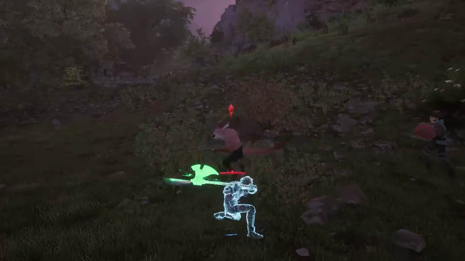 A telegraphed overhead attack landing with a bright effect in Echoes of Aincrad