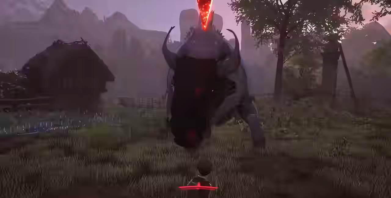 A player fighting a field monster in Echoes of Aincrad