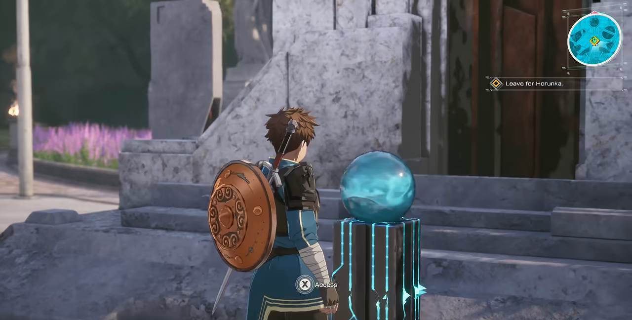 A sword and shield loadout at a checkpoint in Echoes of Aincrad