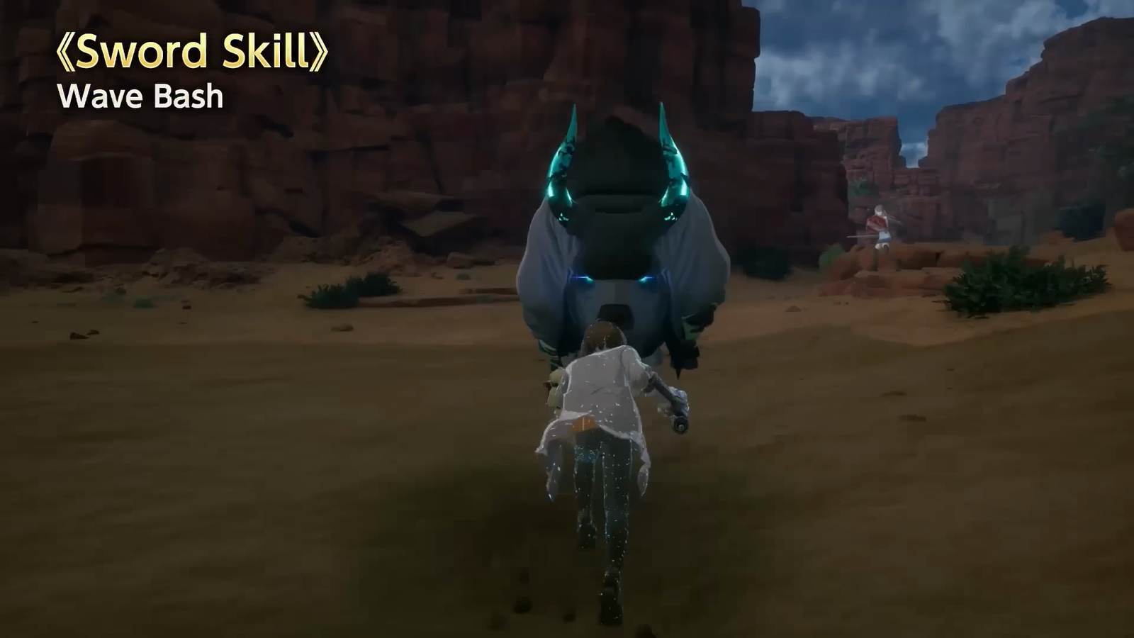 A upgraded mace striking an armored golem in Echoes of Aincrad