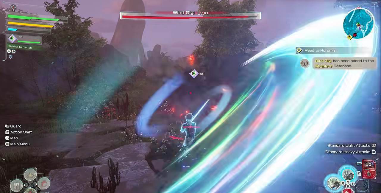 A bright sword-skill arc during combat in Echoes of Aincrad